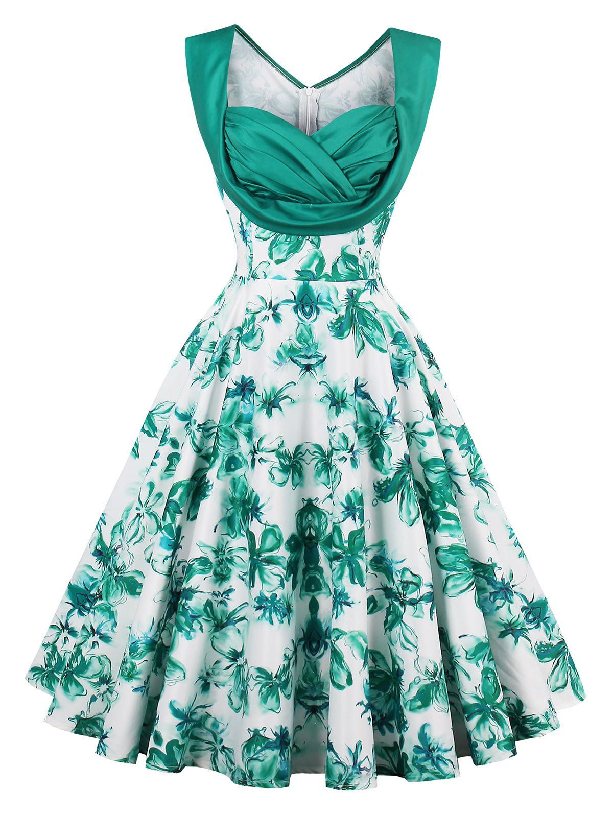 [22% OFF] Ruched Sweetheart Neck High Waist Vintage Dress | Rosegal