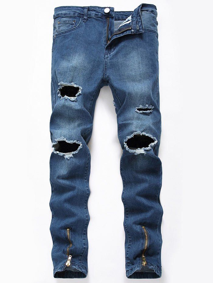 [60% OFF] Zip-Hem Broken Jeans | Rosegal