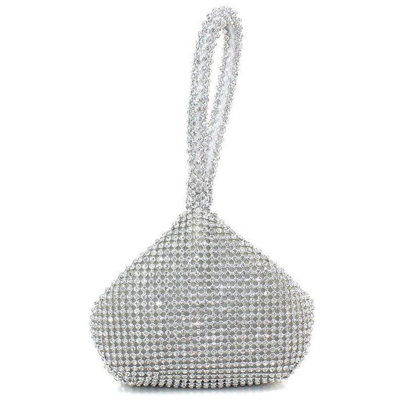 

Geometric Shaped Rhinestone Evening Bag, Silver