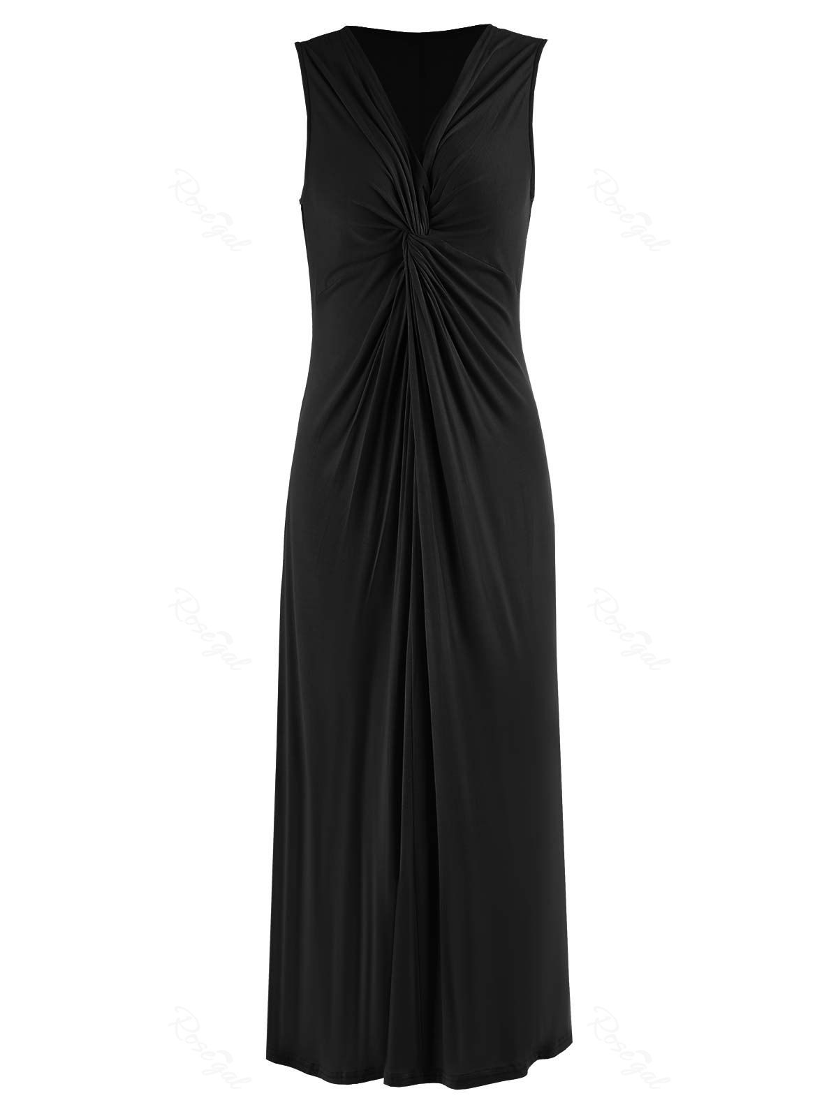 

Plus Size Knot V Neck Long Evening Dress, Black
