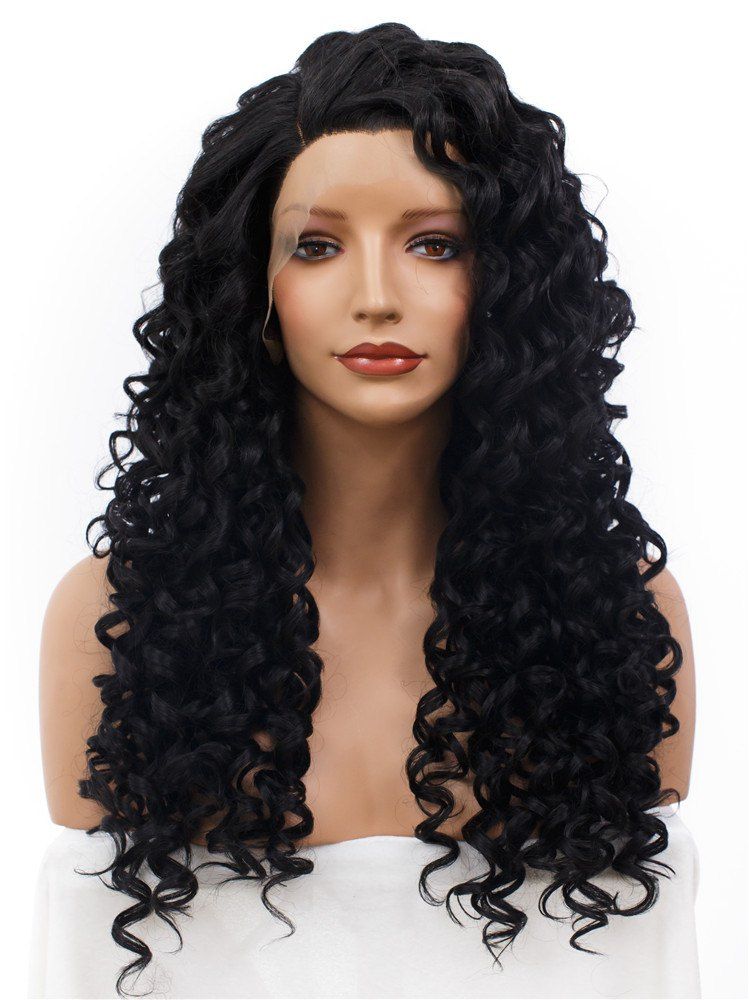 2019 long curly side part lace front synthetic wig