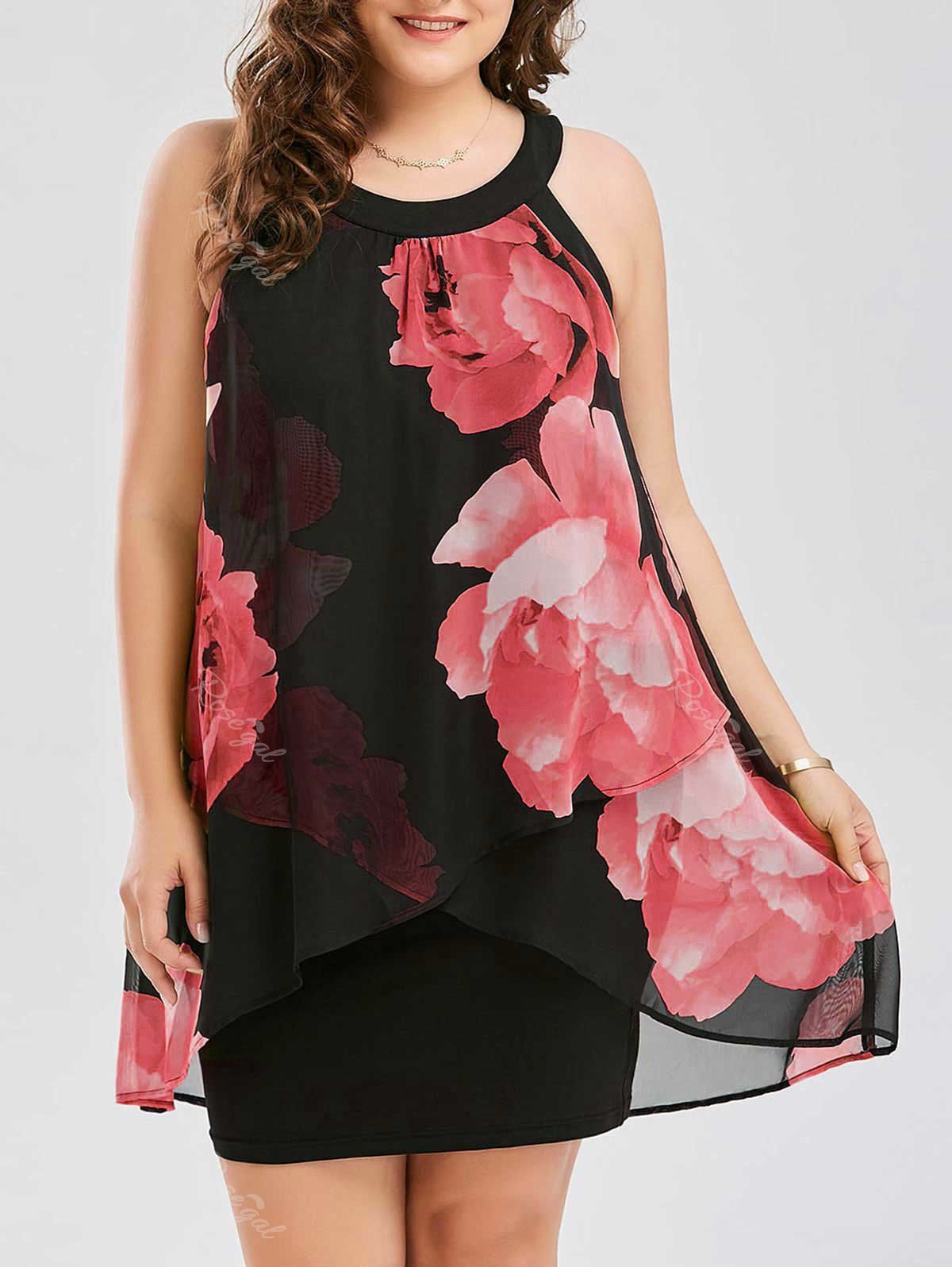 

Plus Size Floral Overlay Sheath Dress, Red