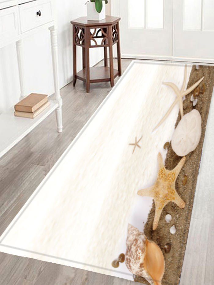 

Beach Conch Starfish Crystal Velvet Fabric Bath Rug, Palomino