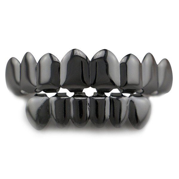 

Top and Bottom Hip Hop Teeth Grillz Set, Gun metal