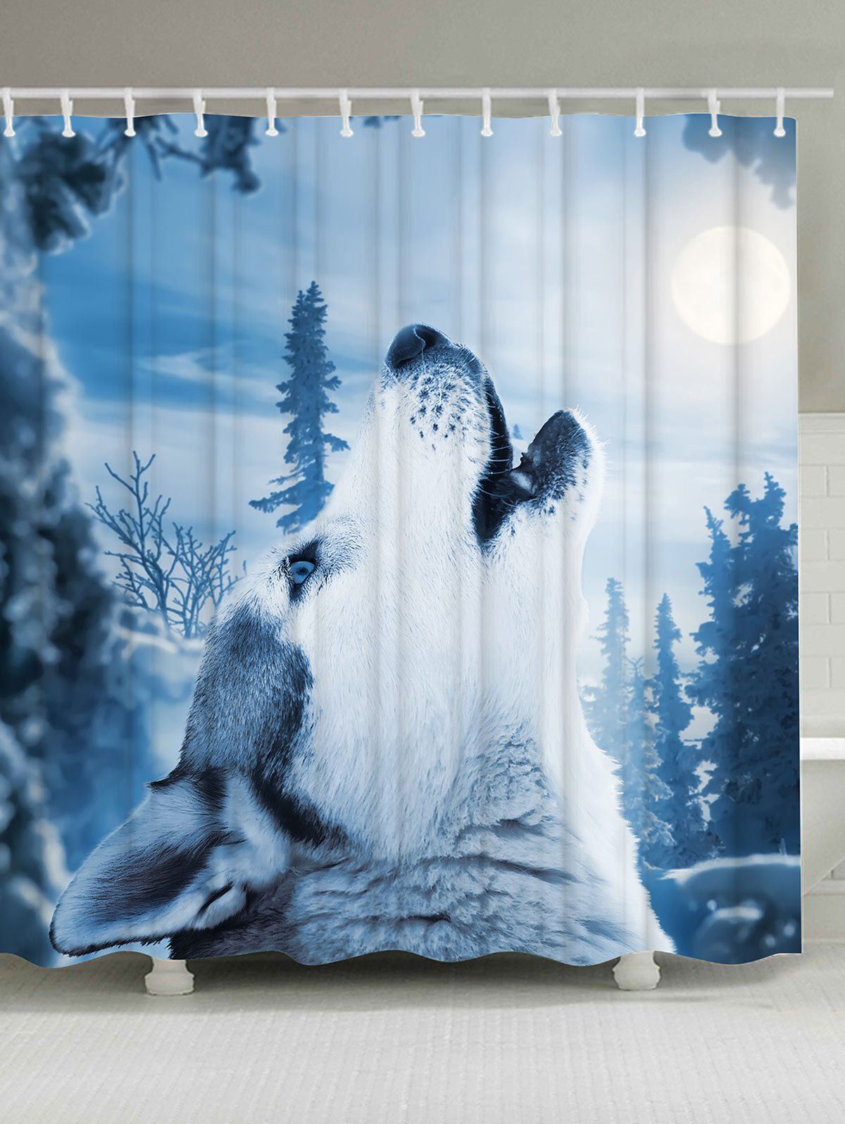 

Snow Wolf Mouldproof Shower Curtain Bathroom Decor, Ice blue