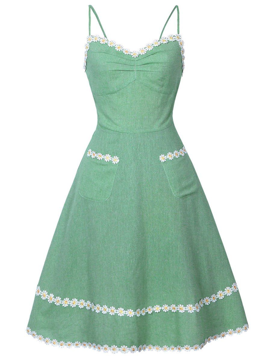 

Daisy Applique Slip Dress, Green