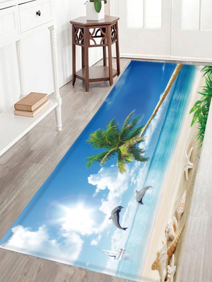

Seaside Scenery Antislip Crystal Velvet Fabric Rug, Blue