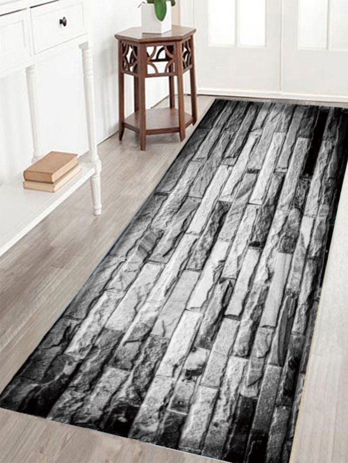 

Crystal Velvet Fabric Brick Wall Printed Rug, Gray
