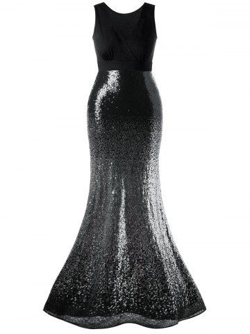 

Plus Size Sequins Fishtail Maxi Evening Prom Dress, Black