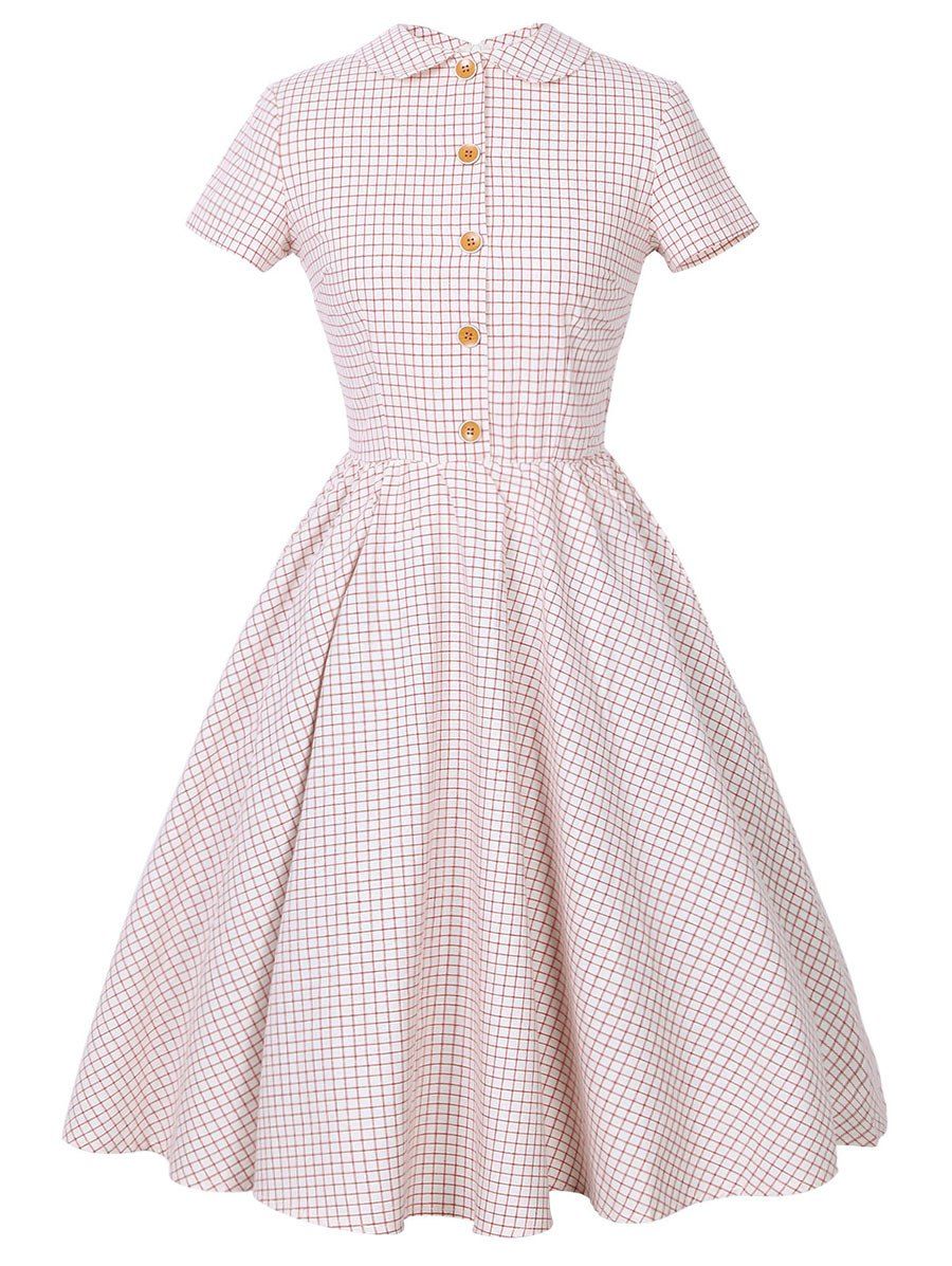 [36% OFF] Checked Collared Short Sleeve Pin Up Dress | Rosegal