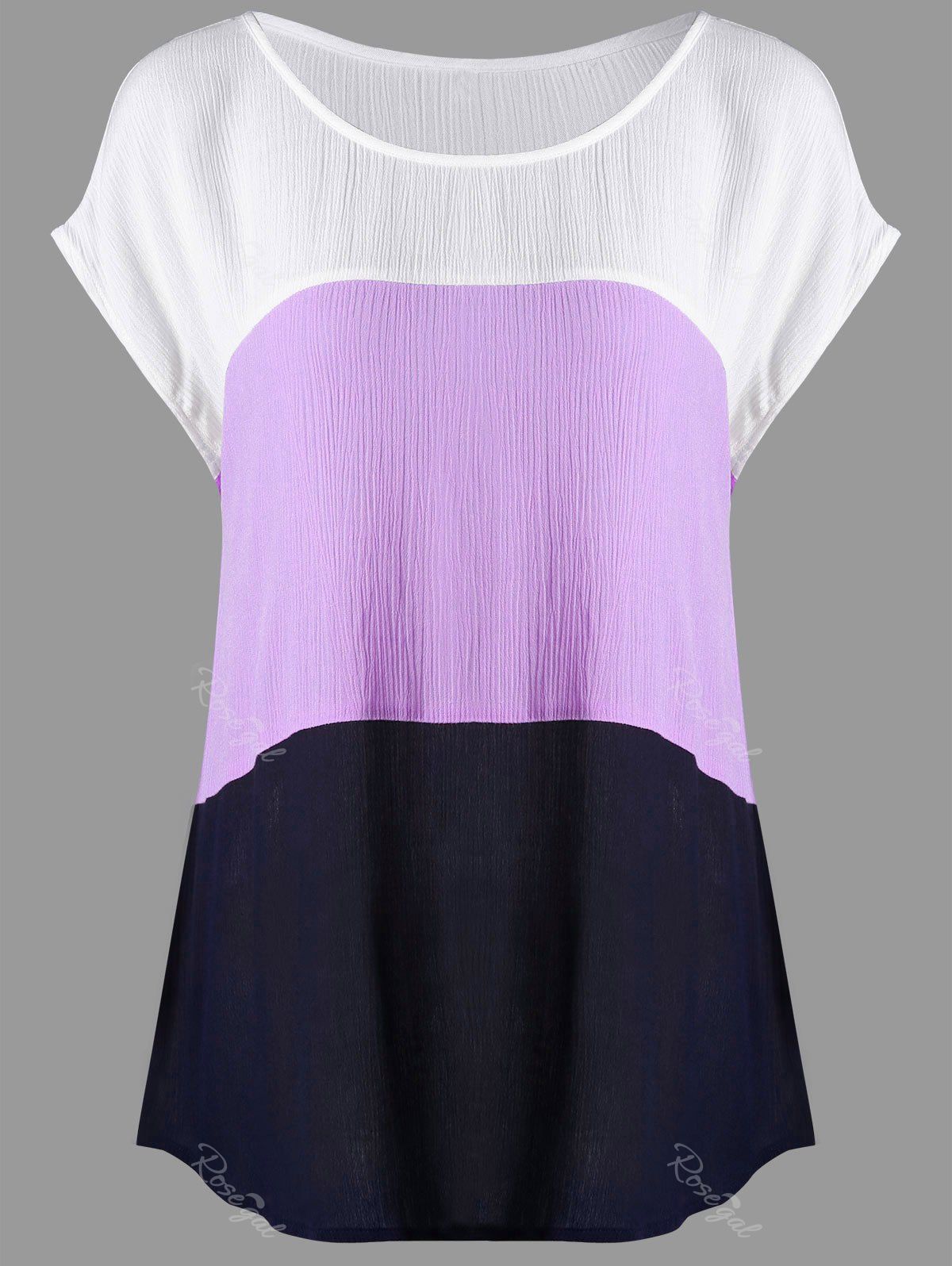 

Plus Size Crinkle Cap Sleeve Blouse, White + purple