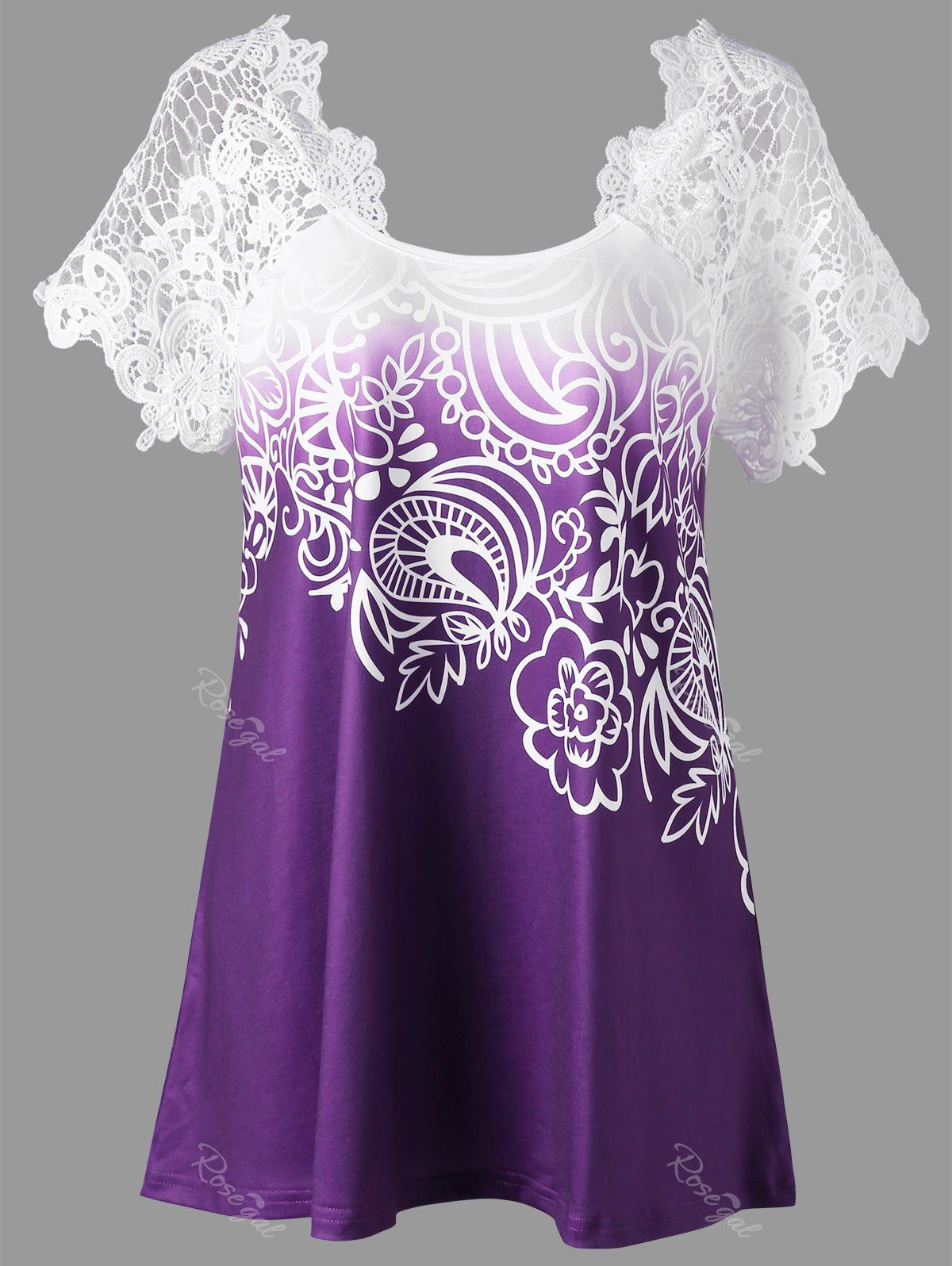 

Lace Panel Raglan Sleeve Floral Plus Size Top, Concord