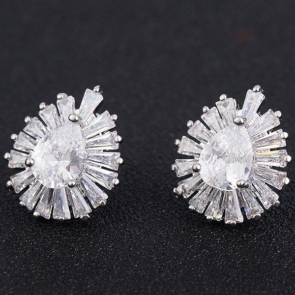 

Tear Drop Design Faux Crystal Stud Earrings, Silver