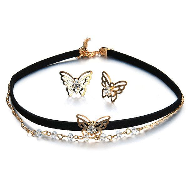 

Butterfly Choker Necklace with Earring Set, Black