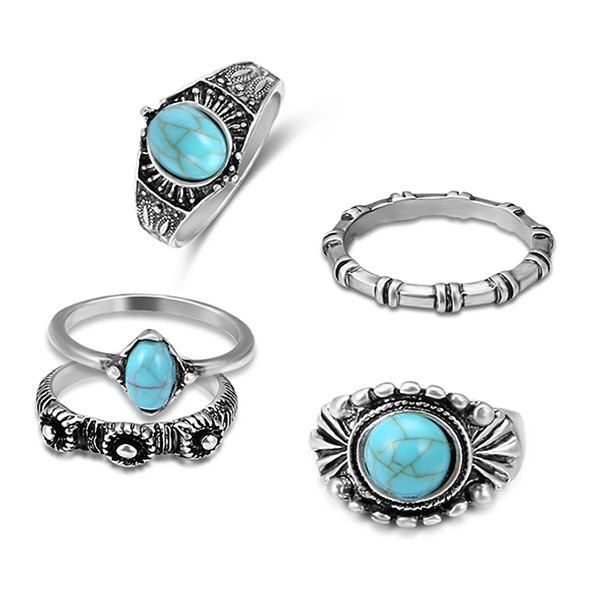 

Faux Turquoise Bohemian Oval Ring Set, Silver
