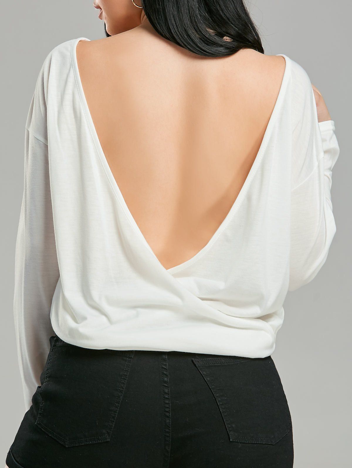 [32 Off] Backless Long Sleeve Wrap T Shirt Rosegal