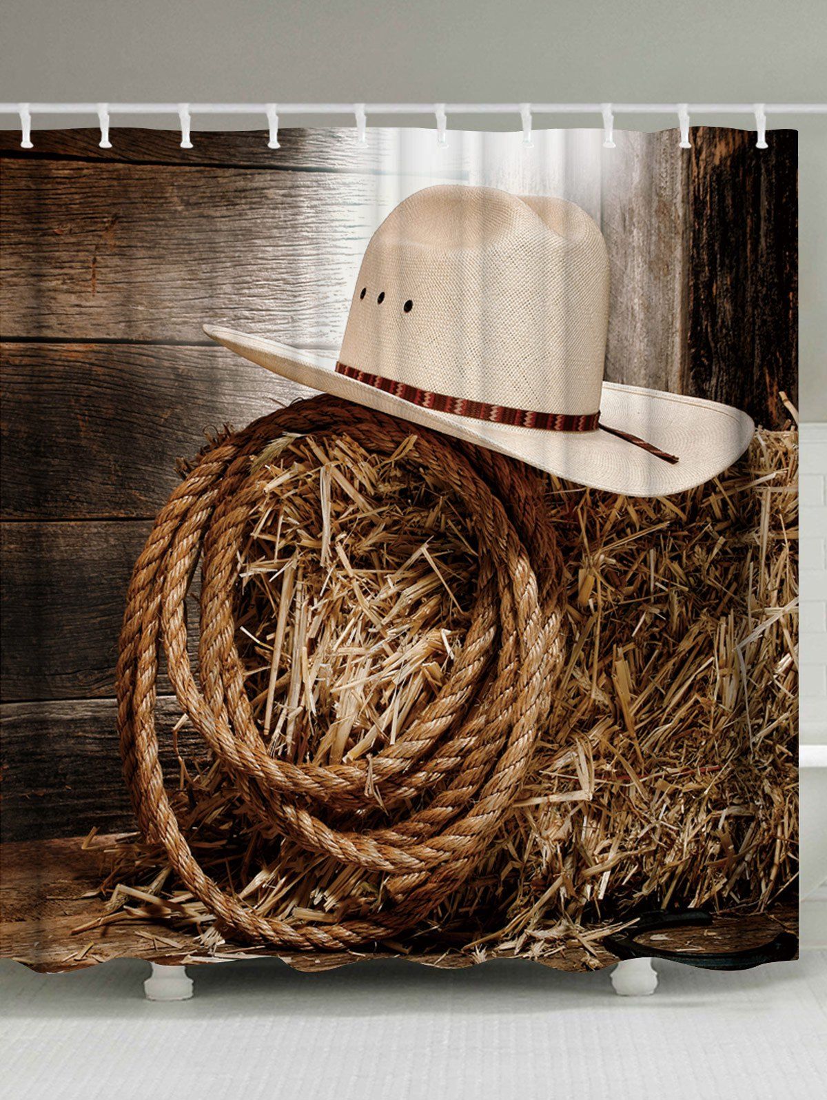 [43 OFF] Vintage Cowboy Hat Rope Polyester Shower Curtain Rosegal