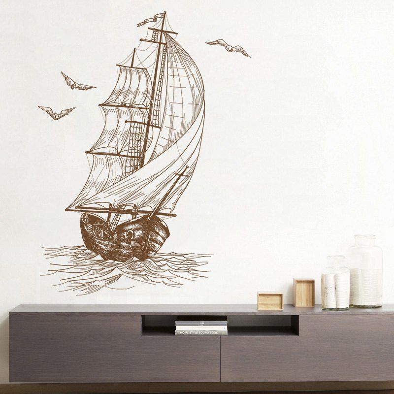 

Sketch Sail Boat Vinyl Decorative Wall Sticker, Dun