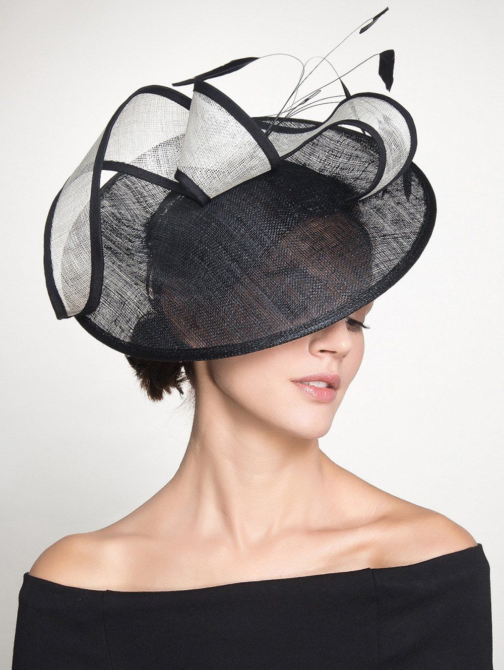 Black Ribbon Feather Cambric Cocktail Hat