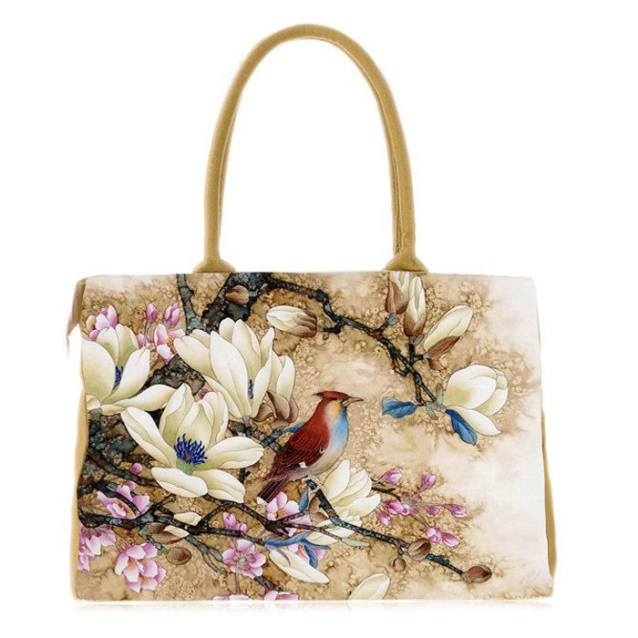 

Flower Print Canvas Handbag, Yellow