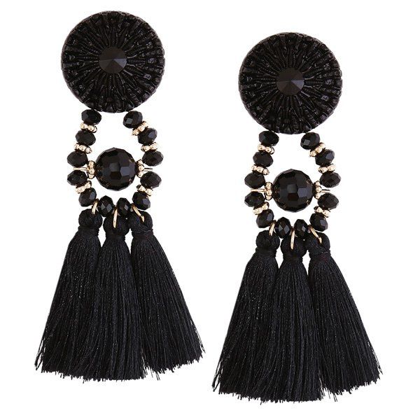 Boucles d'Oreilles Motif Cercle en Résine Perles et Pompons  