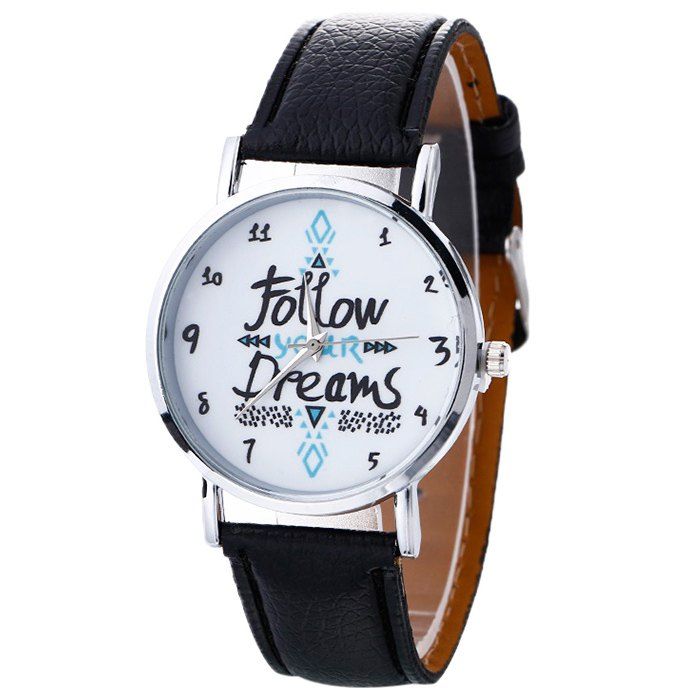 

Follow Your Dreams Pattern Faux Leather Strap Watch, Black