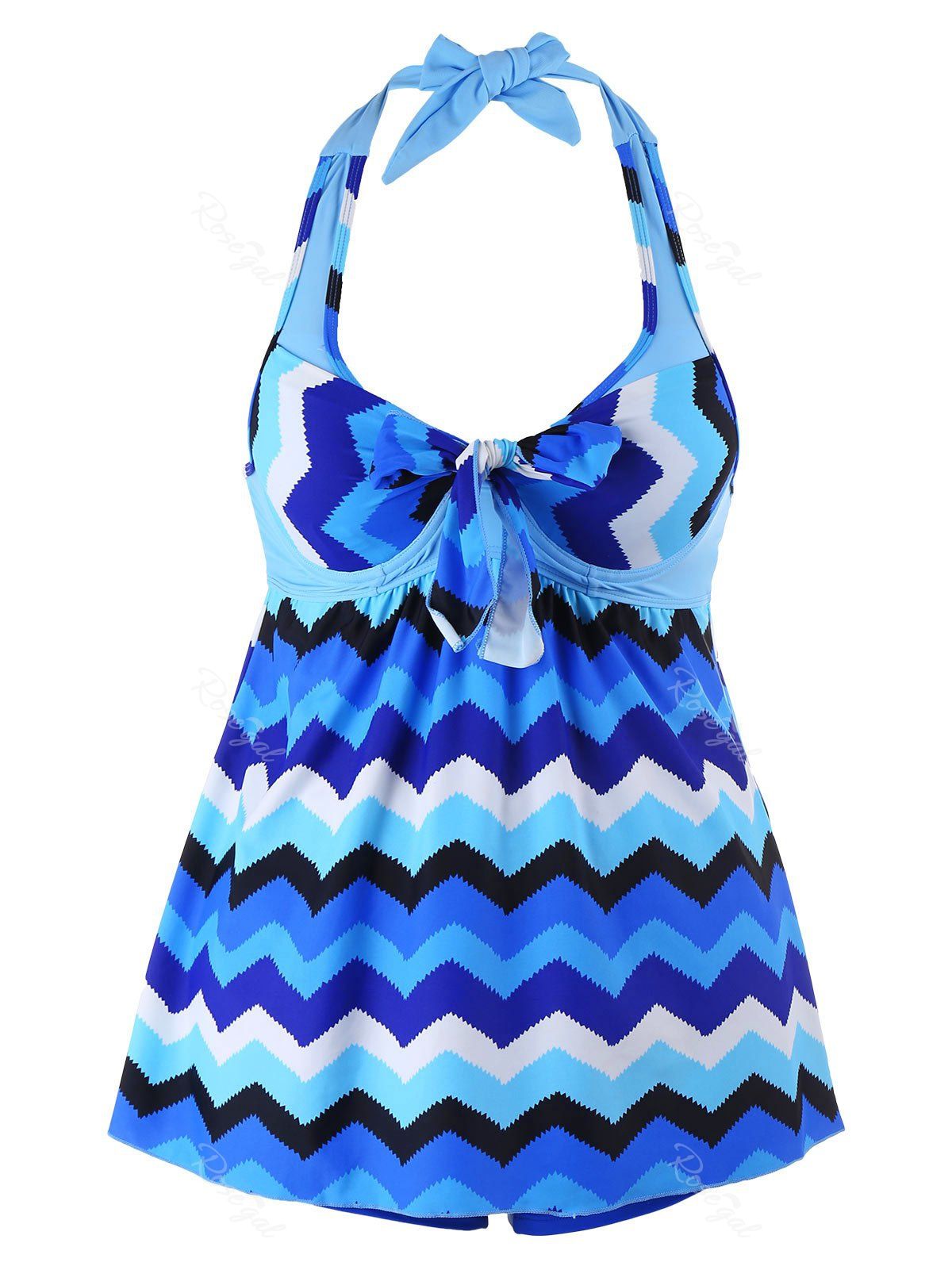 

Halter Zigzag Plus Size Tankini Set, Blue