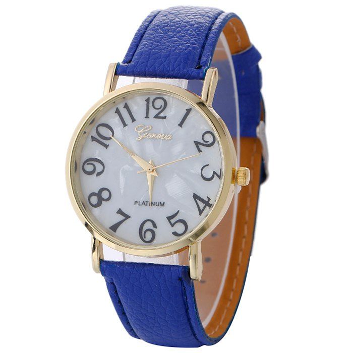 

Marble Face Faux Leather Strap Number Watch, Blue