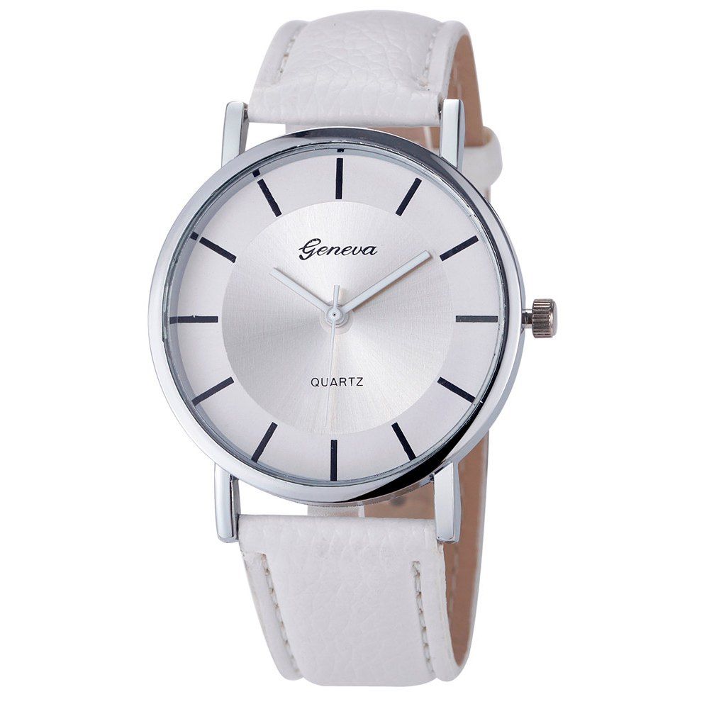 

Simple Faux Leather Strap Analog Watch, White