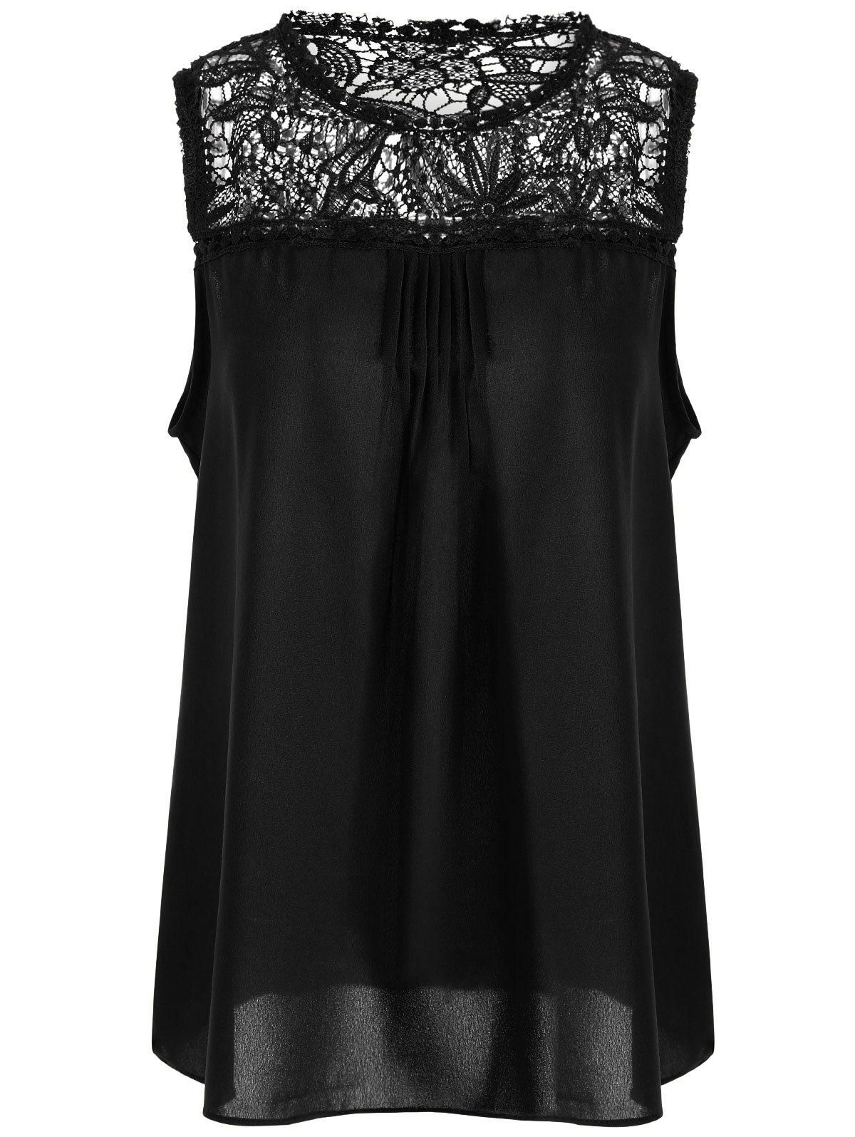

Lace Trim Chiffon Sleeveless Plus Size Top, Black