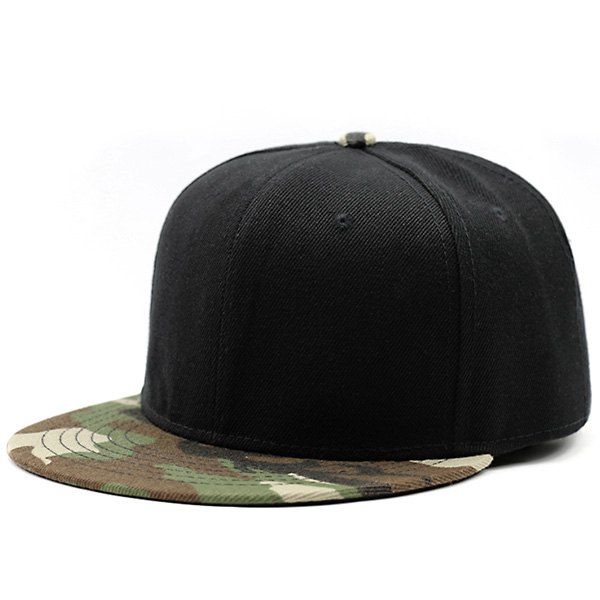 

Flat Brim Camo Splicing Baseball Cap, Black and green
