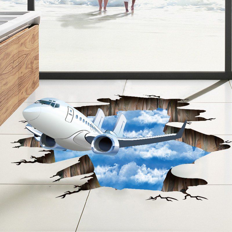 

3D Plane Sky Removable Floor Decor Wall Sticker, Sky blue