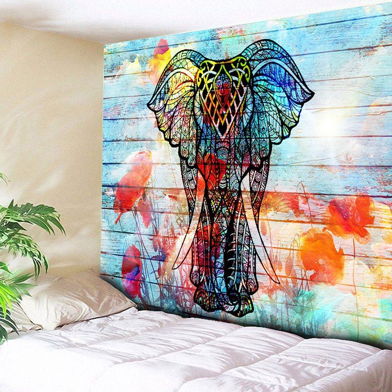 

Wood Grain Wall Hanging Elephant Tapestry, Colorful