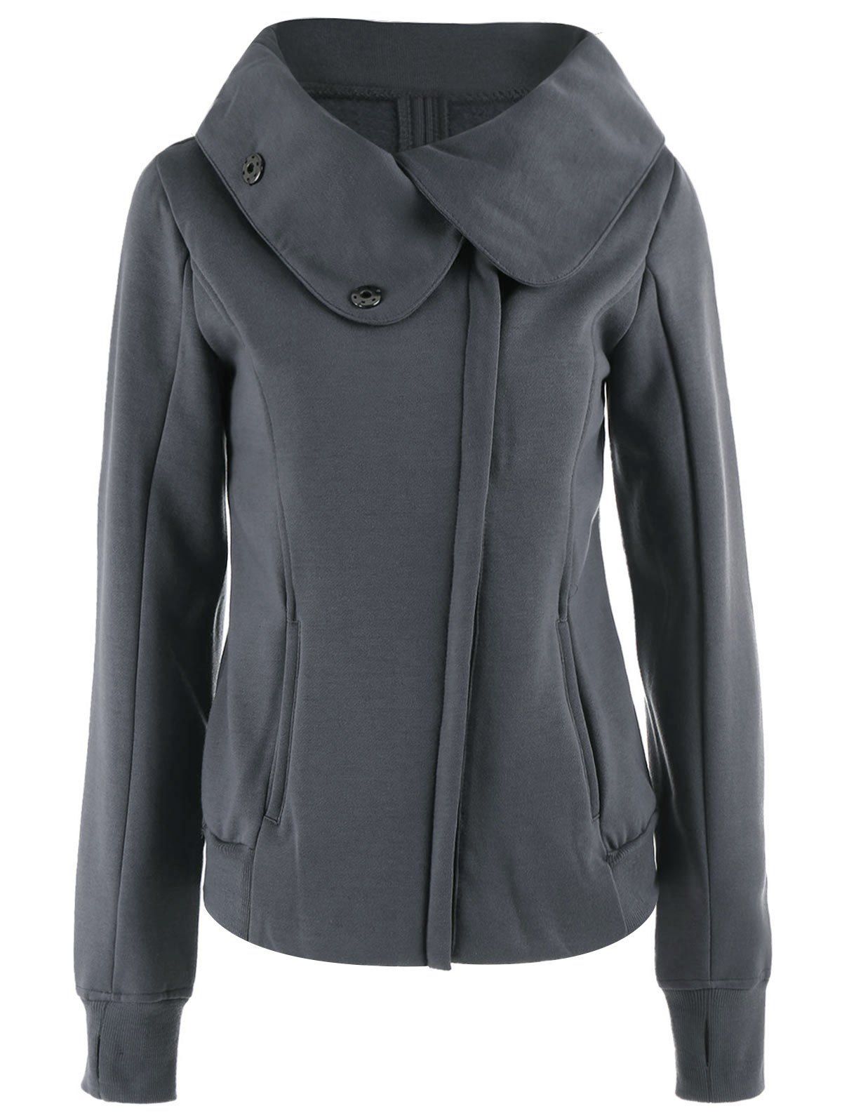 

Chic Hooded Long Sleeve Pure Color Zippered Women's Jacket, Deep gray