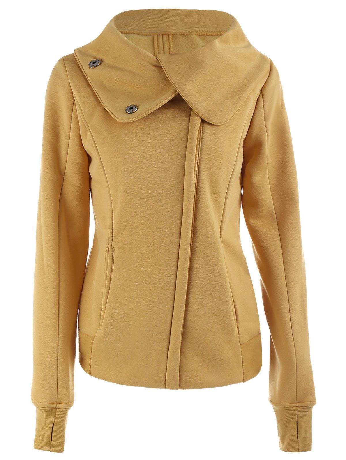 

Chic Hooded Long Sleeve Pure Color Zippered Women's Jacket, Camel
