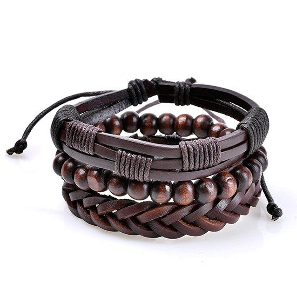 

Faux Leather Woven Beaded Friendship Bracelets Set, Coffee