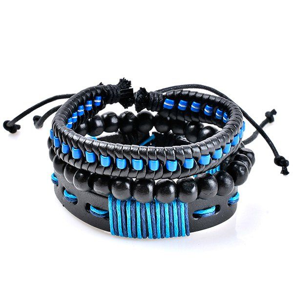 

Woven Artificial Leather Beads Friendship Bracelets, Blue