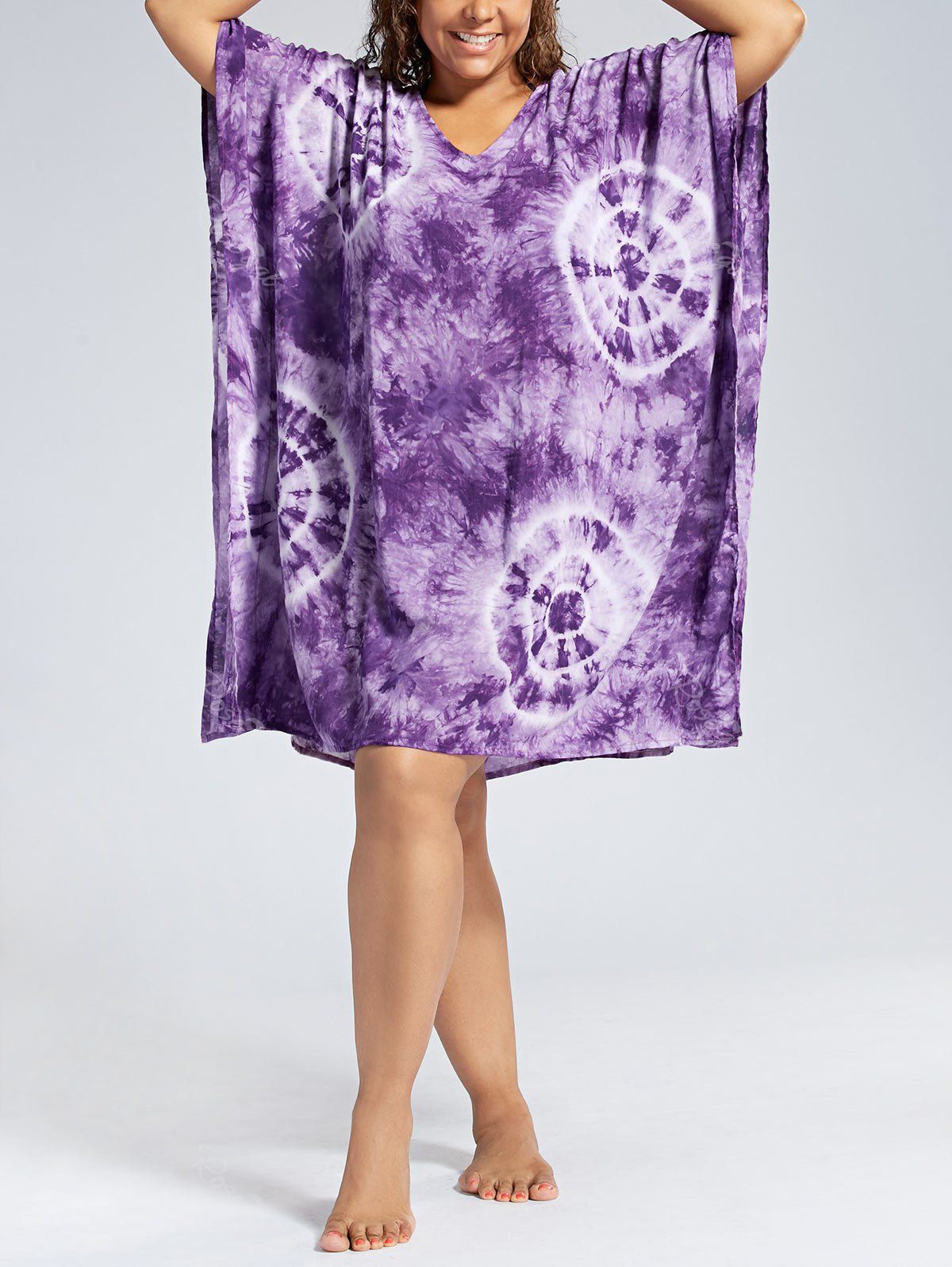 

Plus Size Cover Up Dress with Batwing Sleeve, Purple