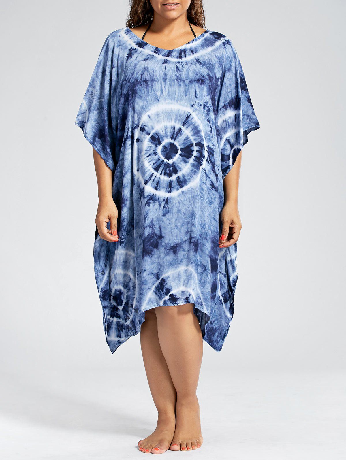 

Plus Size Cover Up Dress with Batwing Sleeve, Purplish blue