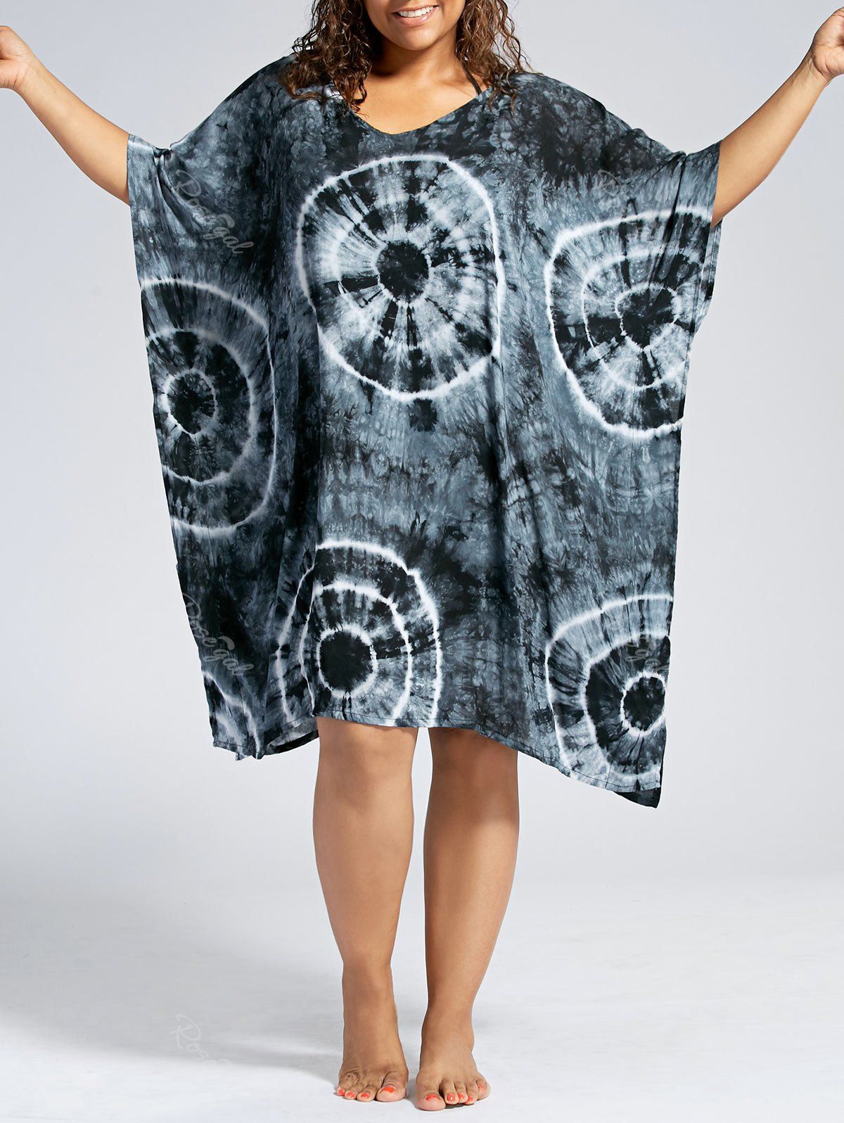 

Plus Size Cover Up Dress with Batwing Sleeve, Black
