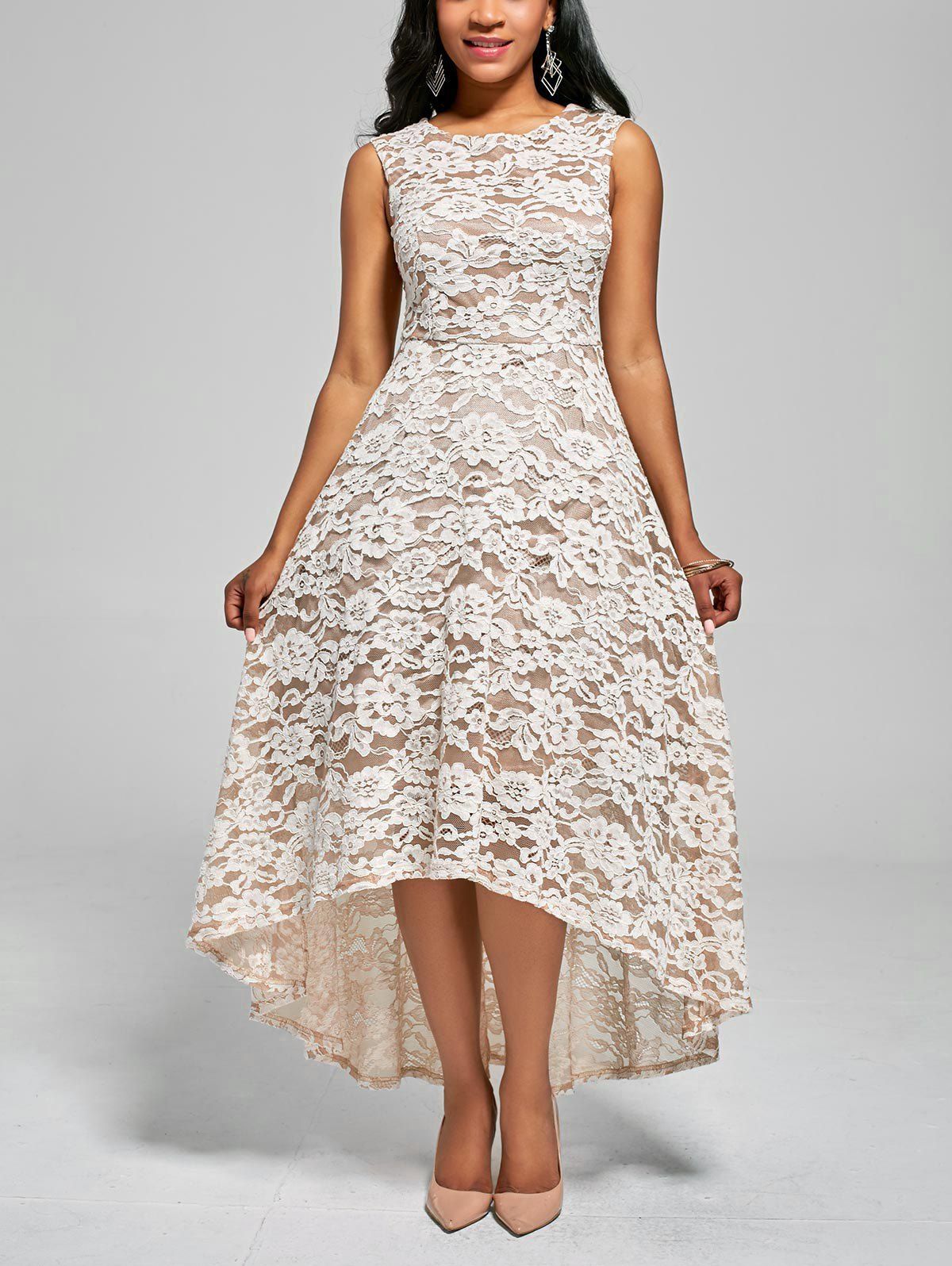 [10 OFF] Floral High Low Maxi Cocktail Skater Dress Rosegal