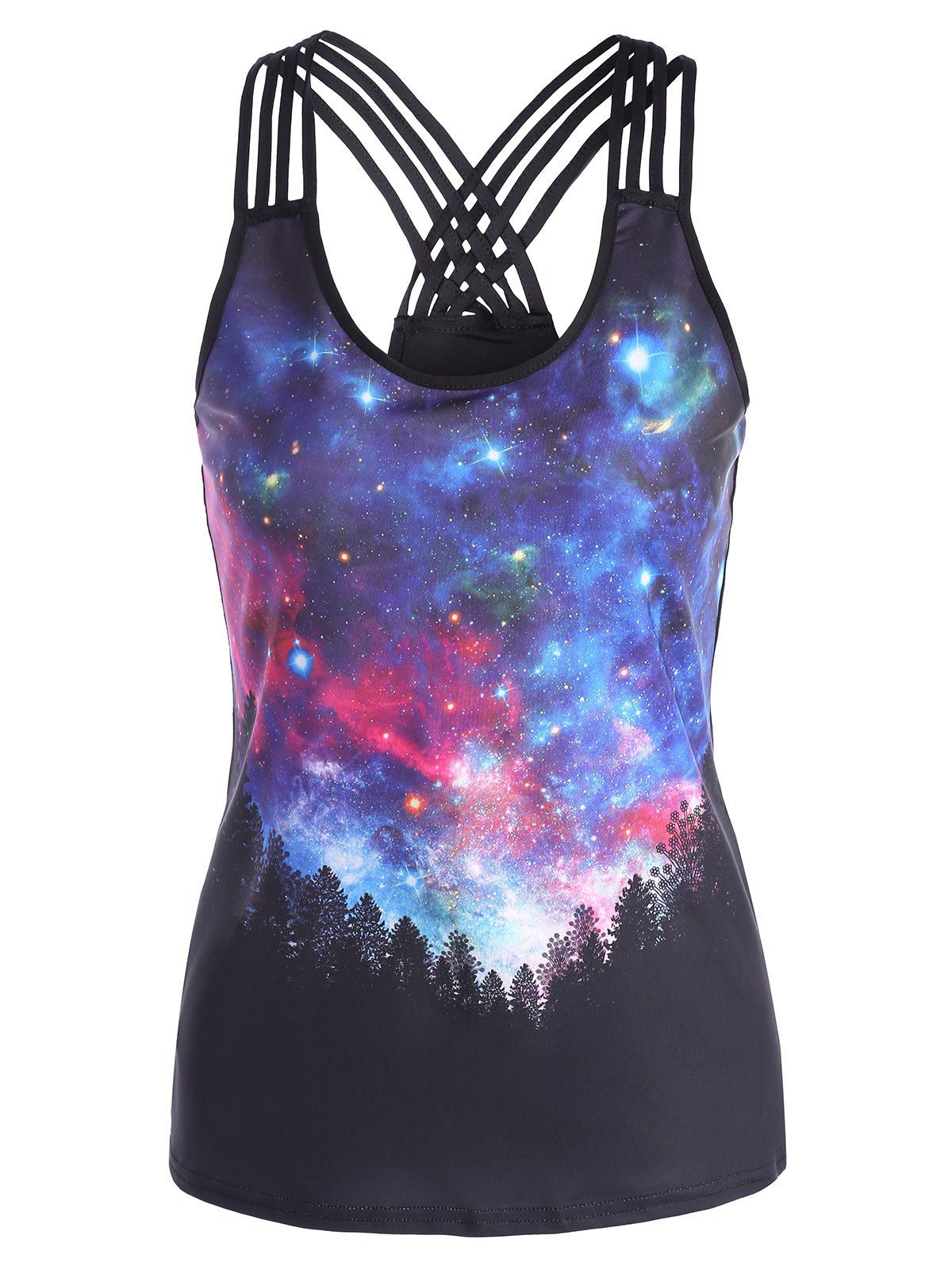 

3D Galaxy Starry Sky Print Tank Top, Black