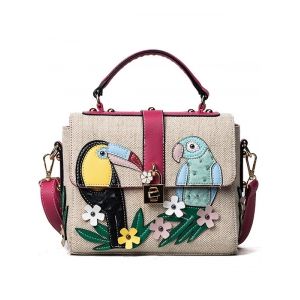 Parrot and Flower Patches Weave Crossbody Bag
