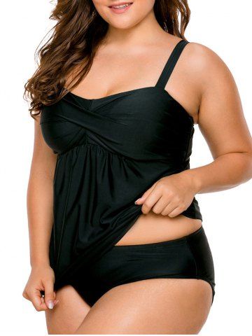 

Twist Front Plus Size Tankini Set, Black