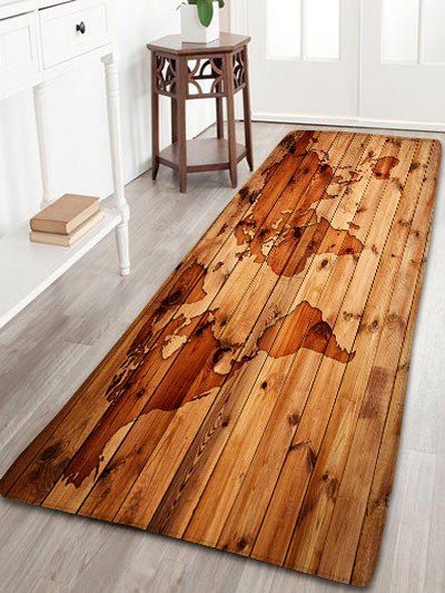 

Antiskid Flannel Vintage Map Wood Grain Rug, Brown