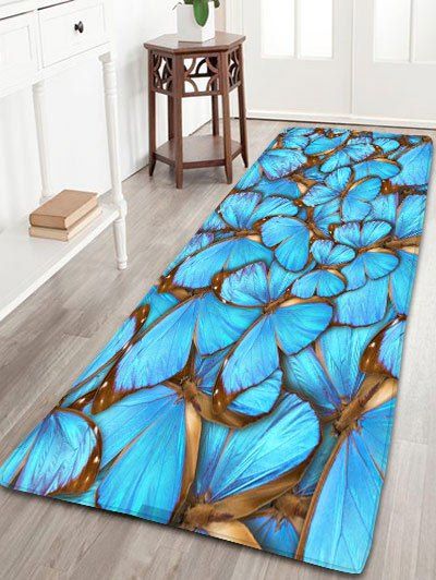

Flannel Skidproof Rug with Butterfly Print, Blue