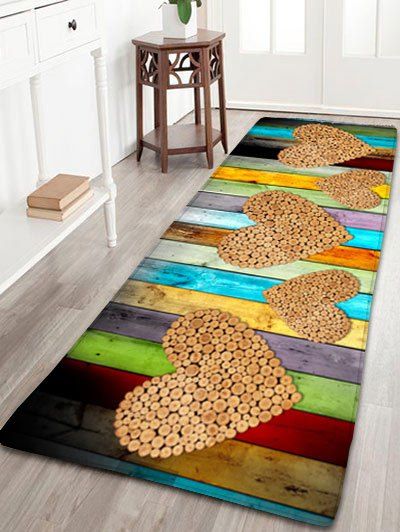 

Wood Grain Printed Flannel Skidproof Heart Rug, Wood color