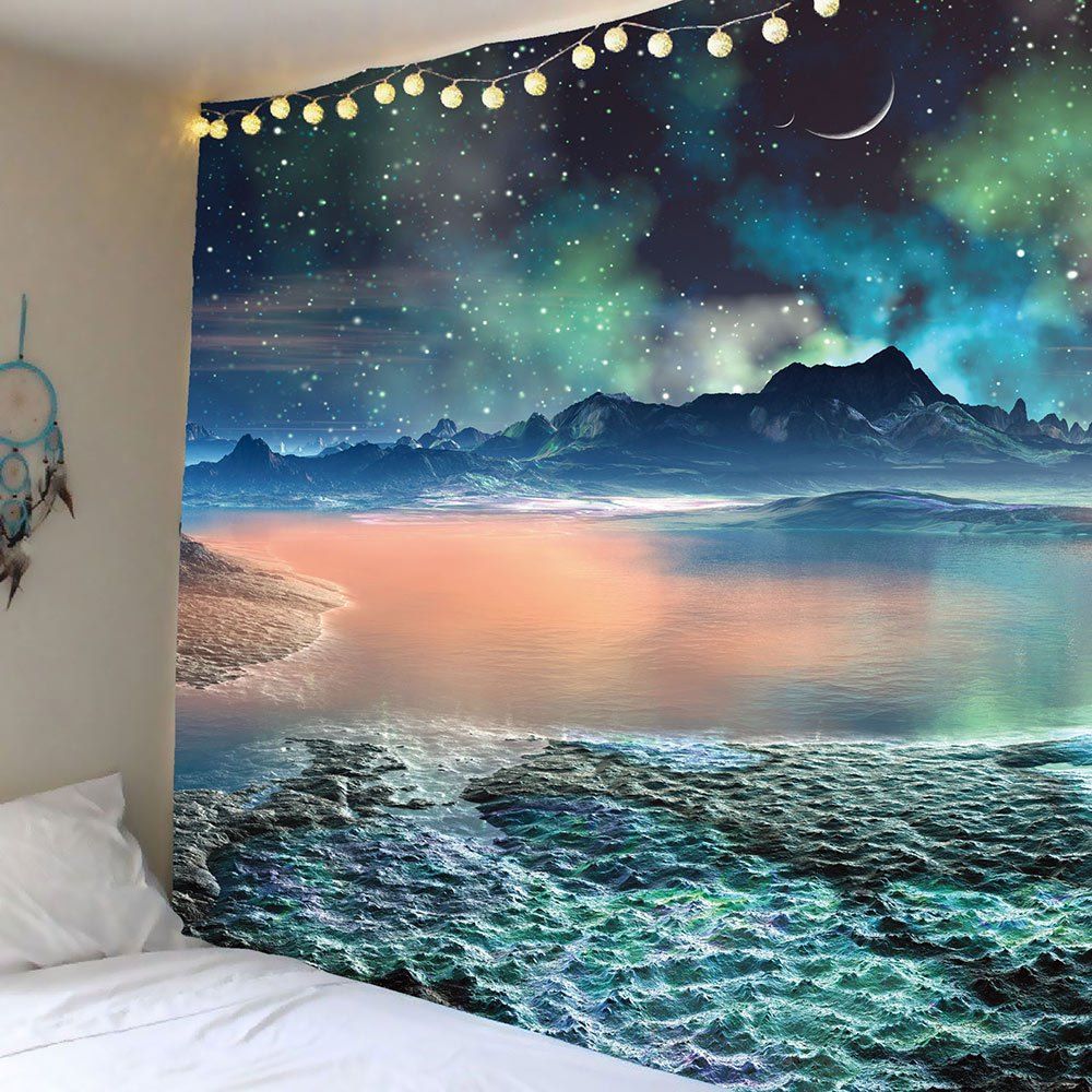 

Moon Star Lake Mountain Wall Hanging Tapestry, Colorful