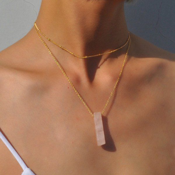 

Geometric Natural Stone Collarbone Layered Necklace, Pink