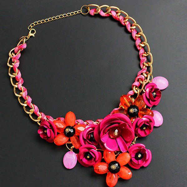 

Statement Chunky Flower Necklace, Rose red